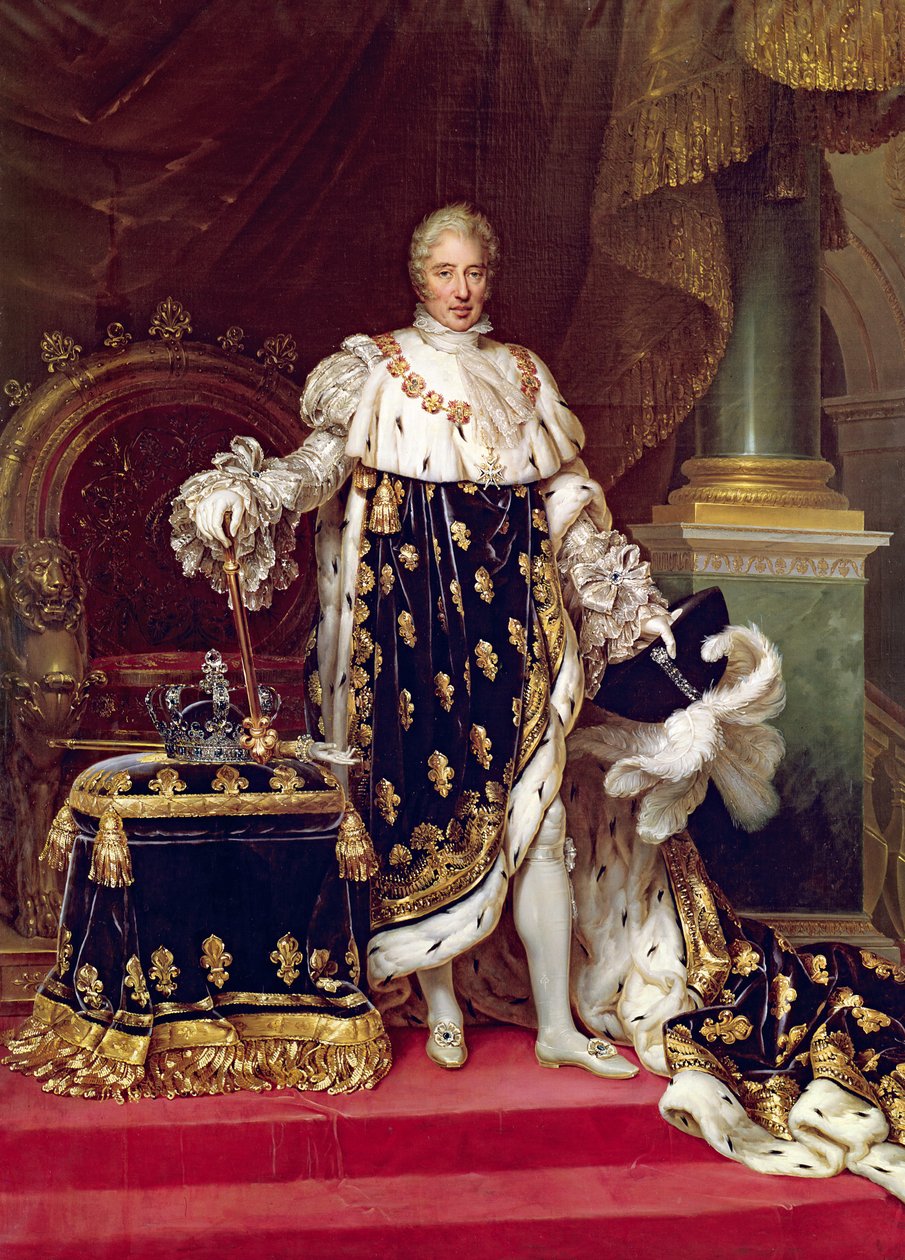 Retrato de Charles X (1757-1836) em Coronation Robes, 1827 de Paulin Jean Baptiste Guerin