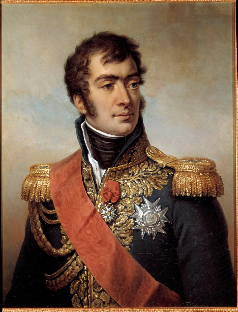 Retrato de Auguste Frederic Louis (Auguste-Frederic-Louis) de Viesse de Marmont, Duque de Raguse Marechal do Império em 1809 (1774-1852) - representado em uniforme com placa da Legião de Honra sob a Restauração. Pintura de Paulin Jean-Baptiste de Paulin Jean Baptiste Guerin