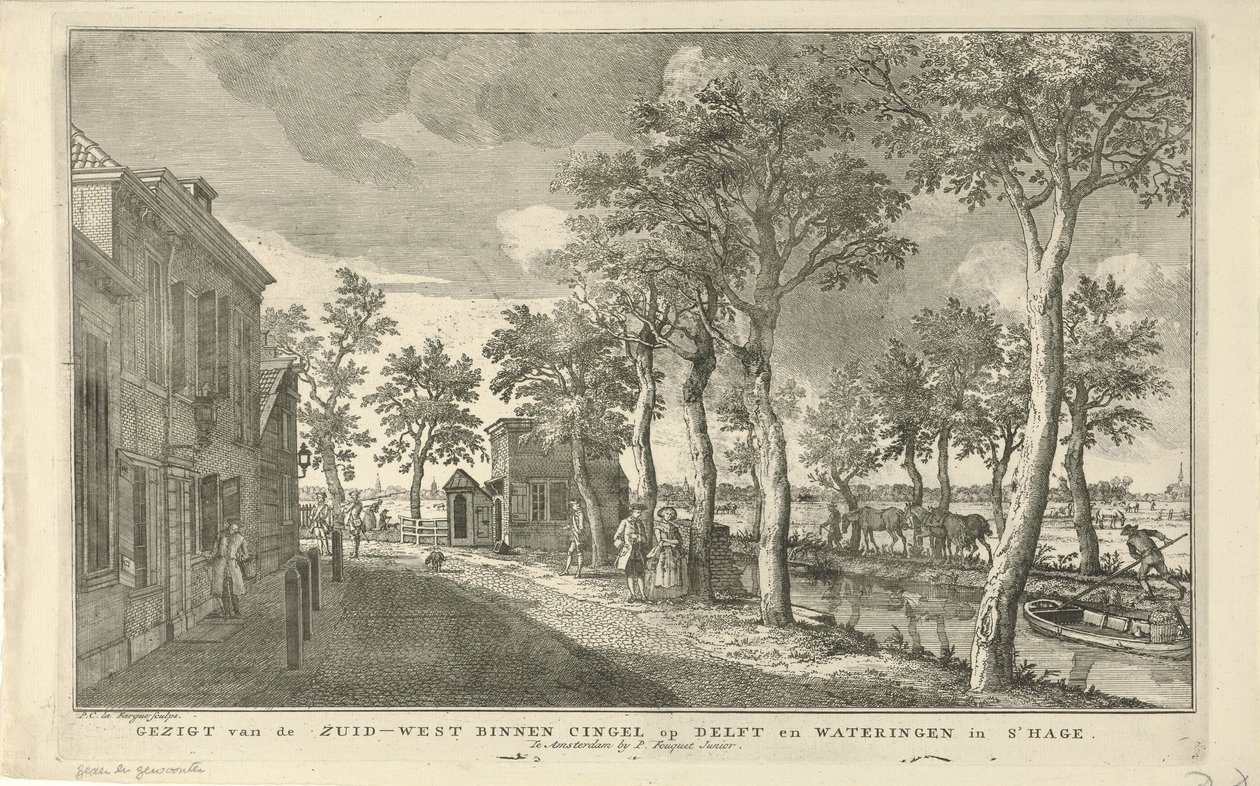 Vista do Sudoeste Binnensingel (Zuidwal) em Haia Vista do Zuid-West Binnen Cingel em Delft e Wateringen em Haia (título no objeto) Oito rostos em Haia (título da série) de Paulus Constantijn la Fargue