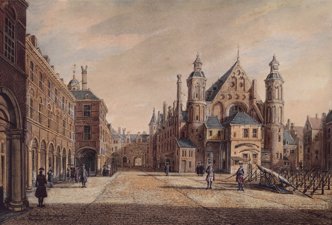 Uma vista do Binnenhof, Haia (aquarela) de Paulus Constantin La Fargue