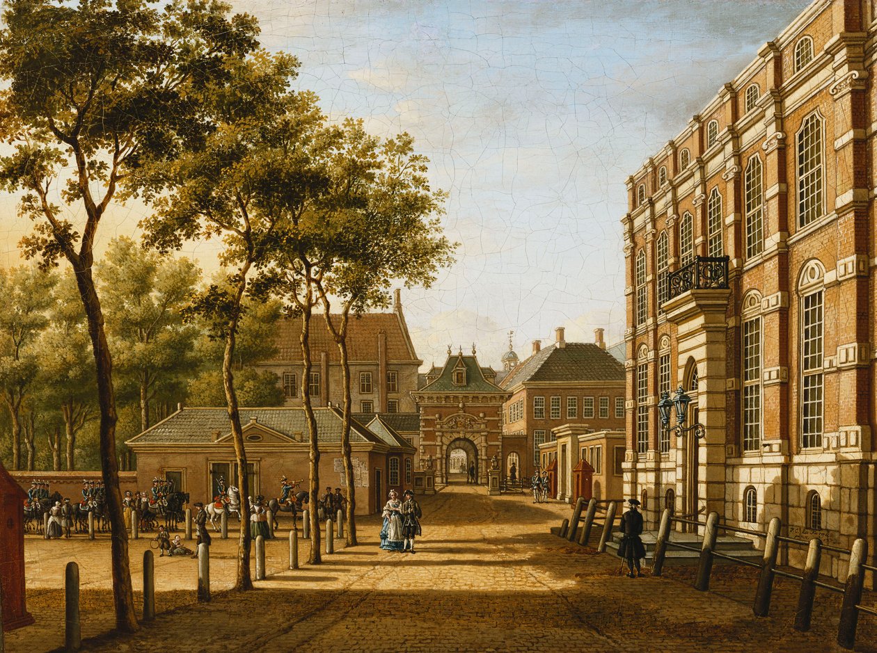Haia: o Mauritspoort e o Binnenhof vistos do outro lado do Plein, 1773 de Paulus Constantijn la Fargue
