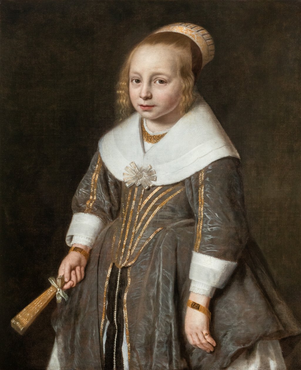 Retrato de uma jovem rapariga com um leque na mão de Paulus Hennekyn