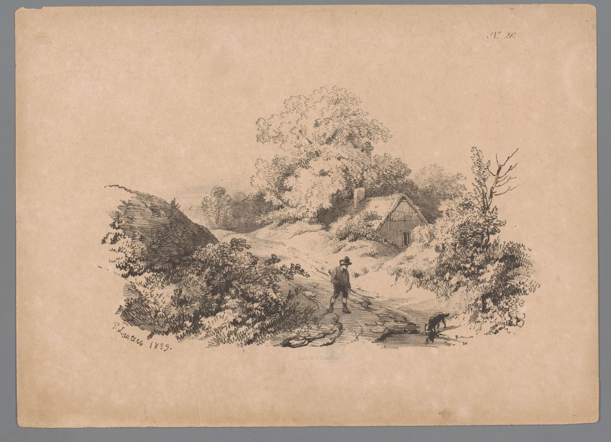 Paisagem com homem e cão numa estrada de campo
Estudos da paisagem por Paulus Lauters (título da série)
Nouvelle suite de 40 études de paysages par P. Lauters (título da série) de Paulus Lauters