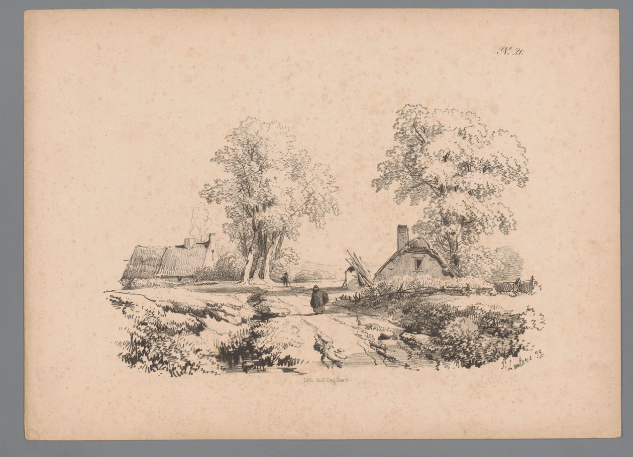 Paisagem com duas casas e duas figuras numa estrada
Estudos da paisagem por Paulus Lauters (título da série)
Nouvelle suite de 40 études de paysages par P. Lauters (título da série) de Paulus Lauters