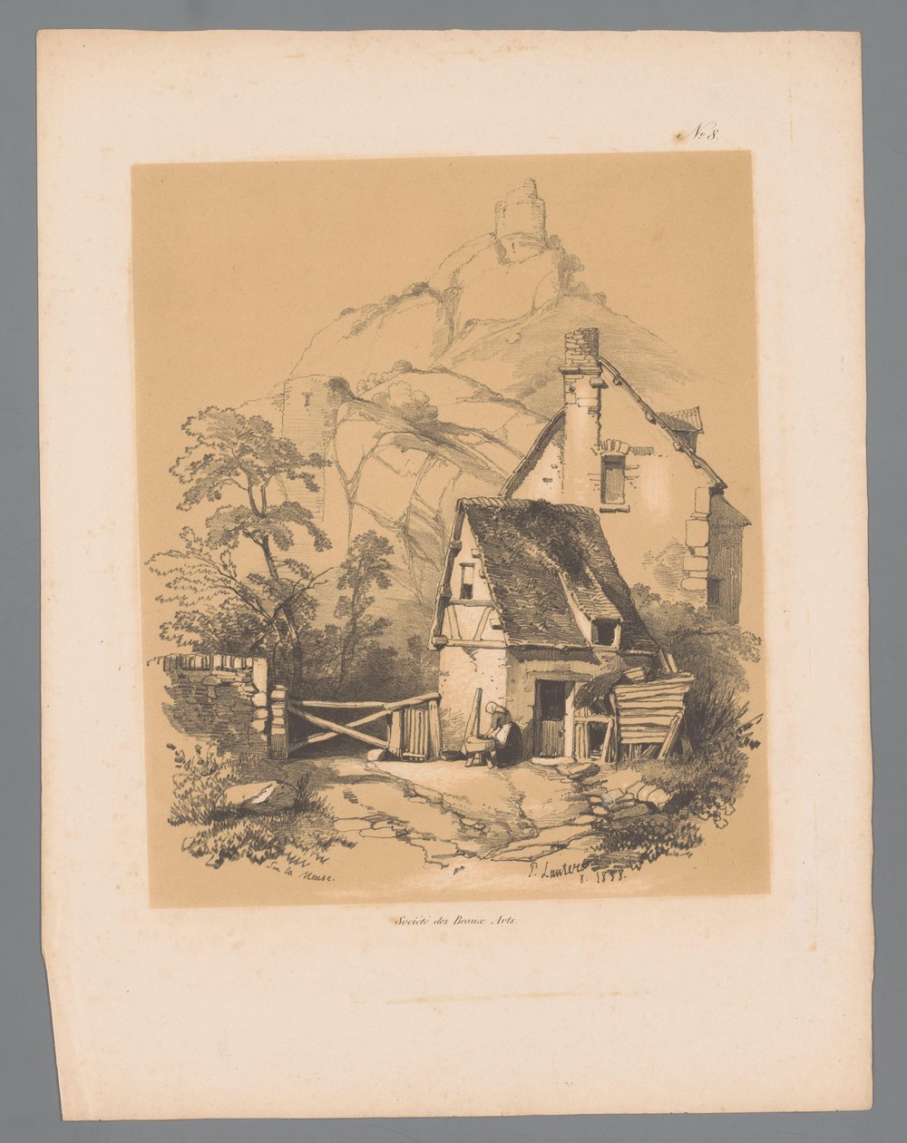Meuse paisagem com casa no sopé de uma montanha com uma ruína no topo
Sur la Meuse (título sobre o objecto)
Vistas pitorescas de Paulus Lauters (título da série)
Etrennes pittoresques pour 1839, par Lauters (título da série) de Paulus Lauters