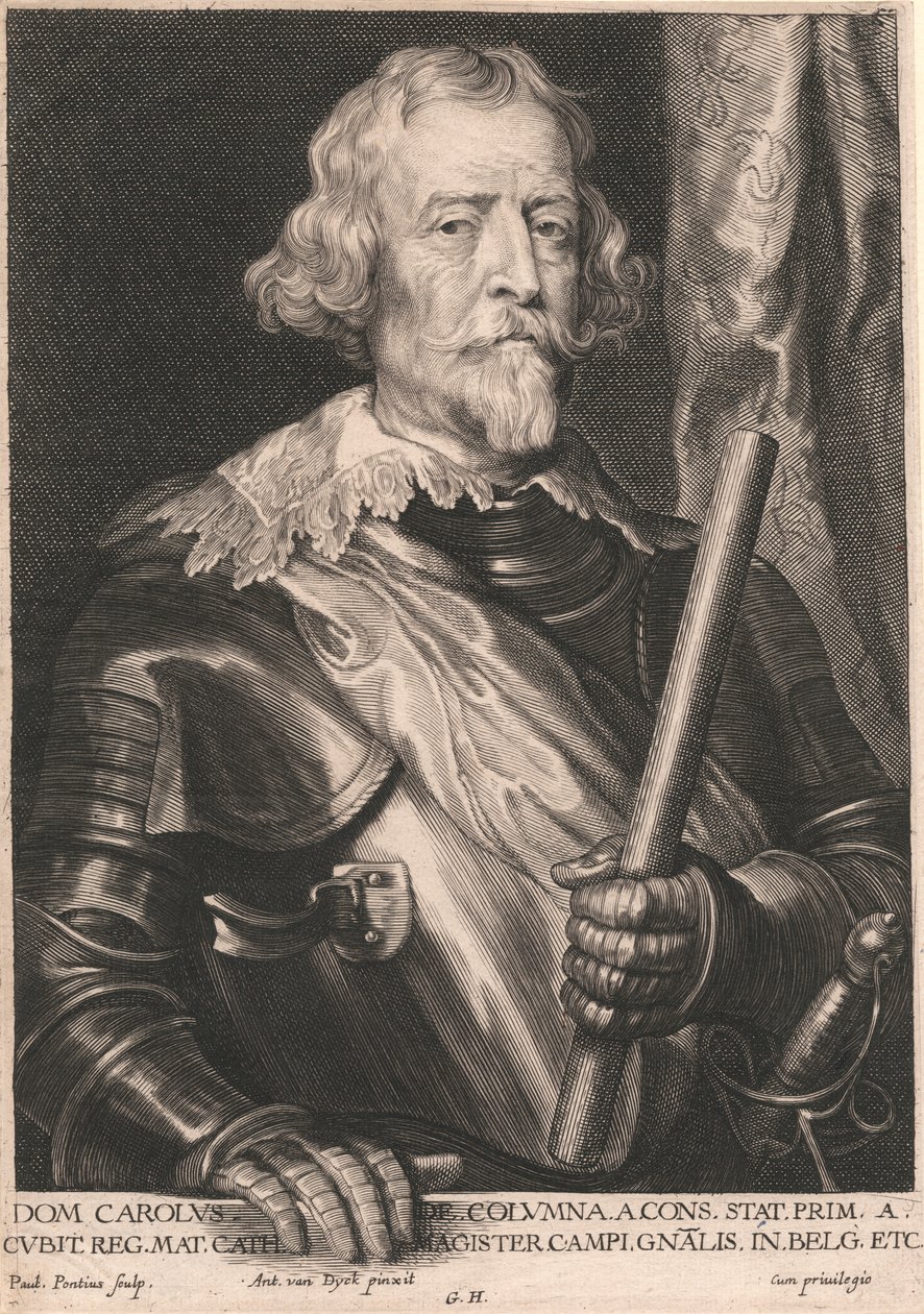 Dom Carolus de. Columna. a. Cons. Cons. Prim. a. Reg. Cubit. Mat. Cath. Magister Campi...Gnalis. em Belg. Etc. de Paulus Pontius