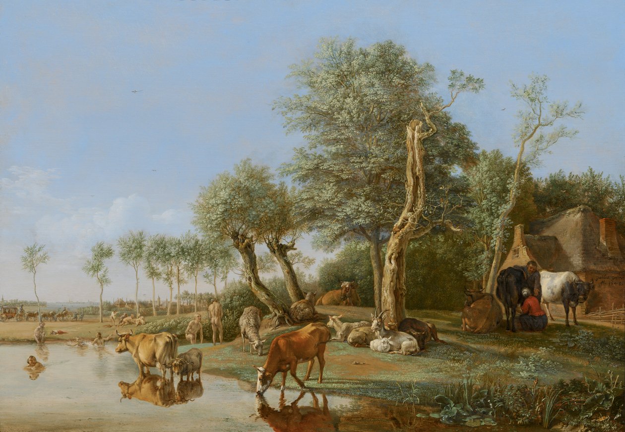 Vacas reflectidas na água de Paulus Potter