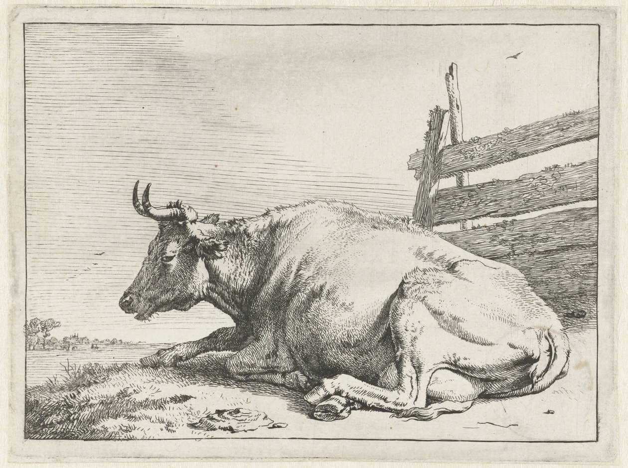 Vaca deitada por uma cerca O livreto Bullen (título da série) de Paulus Potter