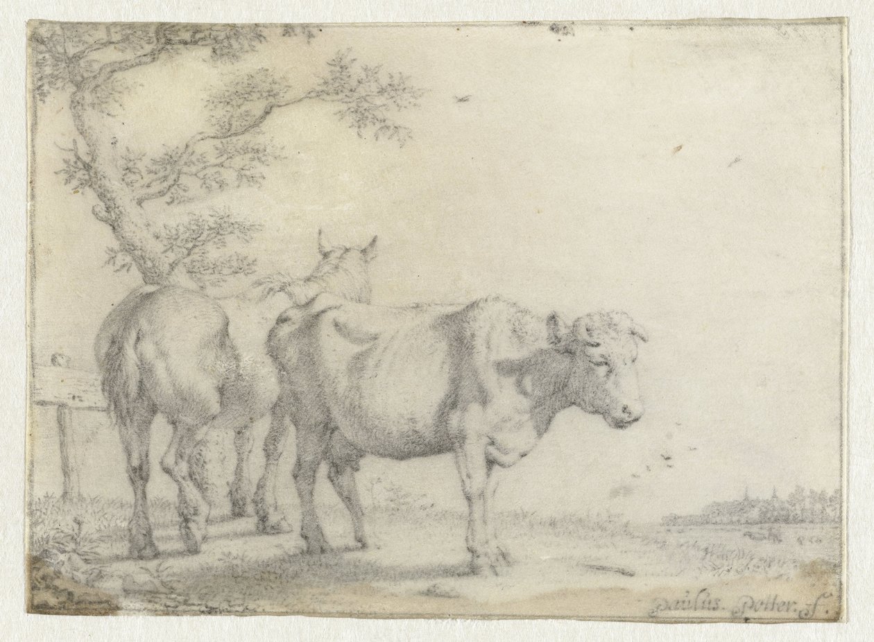 Cavalo e uma vaca por uma árvore de Paulus Potter
