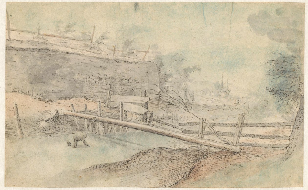 Um tronco de árvore como uma ponte sobre um rio de Paulus Willemsz. van Vianen