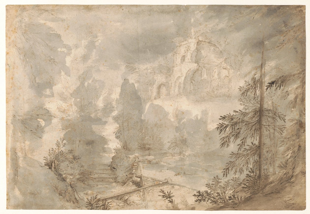 Paisagem de montanha com ruínas
Paisagem do Sul da Alemanha com ruínas de Paulus Willemsz. van Vianen