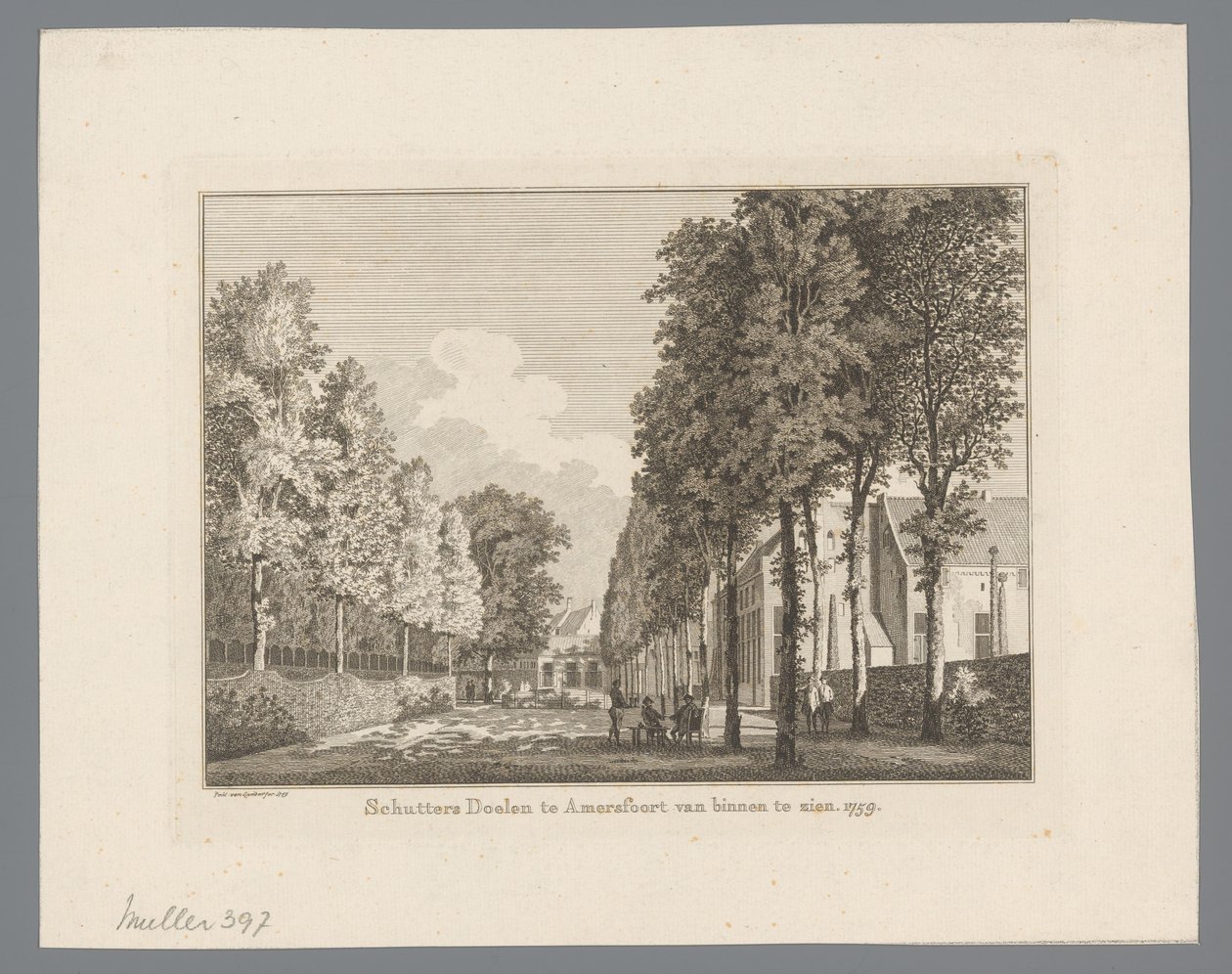 Vista do Doelen em Amersfoort Atiradores Doelen em Amersfoort para ser visto de dentro. 1759 (título no objeto) de Paulus van Liender
