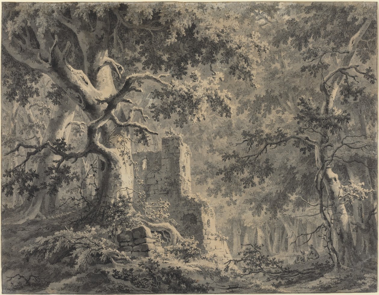Ruínas por um córrego da floresta de Paulus van Liender