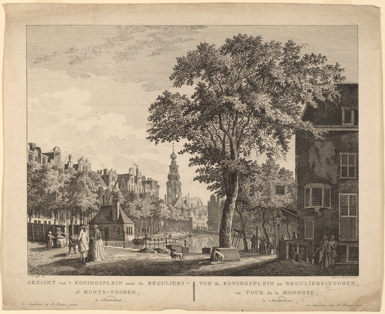Vista da Koningsplein para os Reguliers ou Munts-Tooren, em Amsterdã de Paulus van Liender after Jan de Beyer