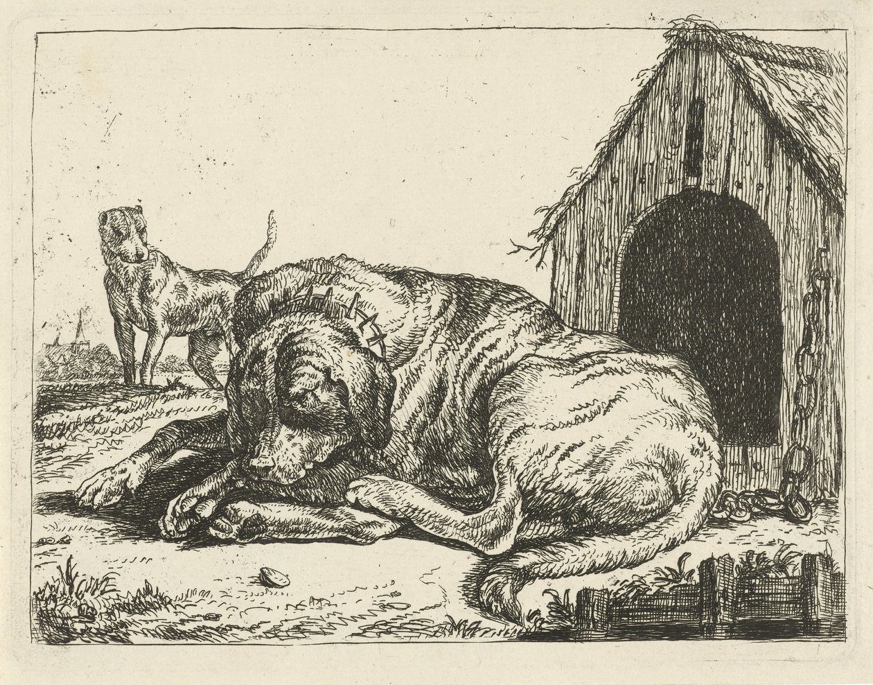 Cão reclinado em uma corrente Cães diferentes (título da série) de Pauwels van Hillegaert
