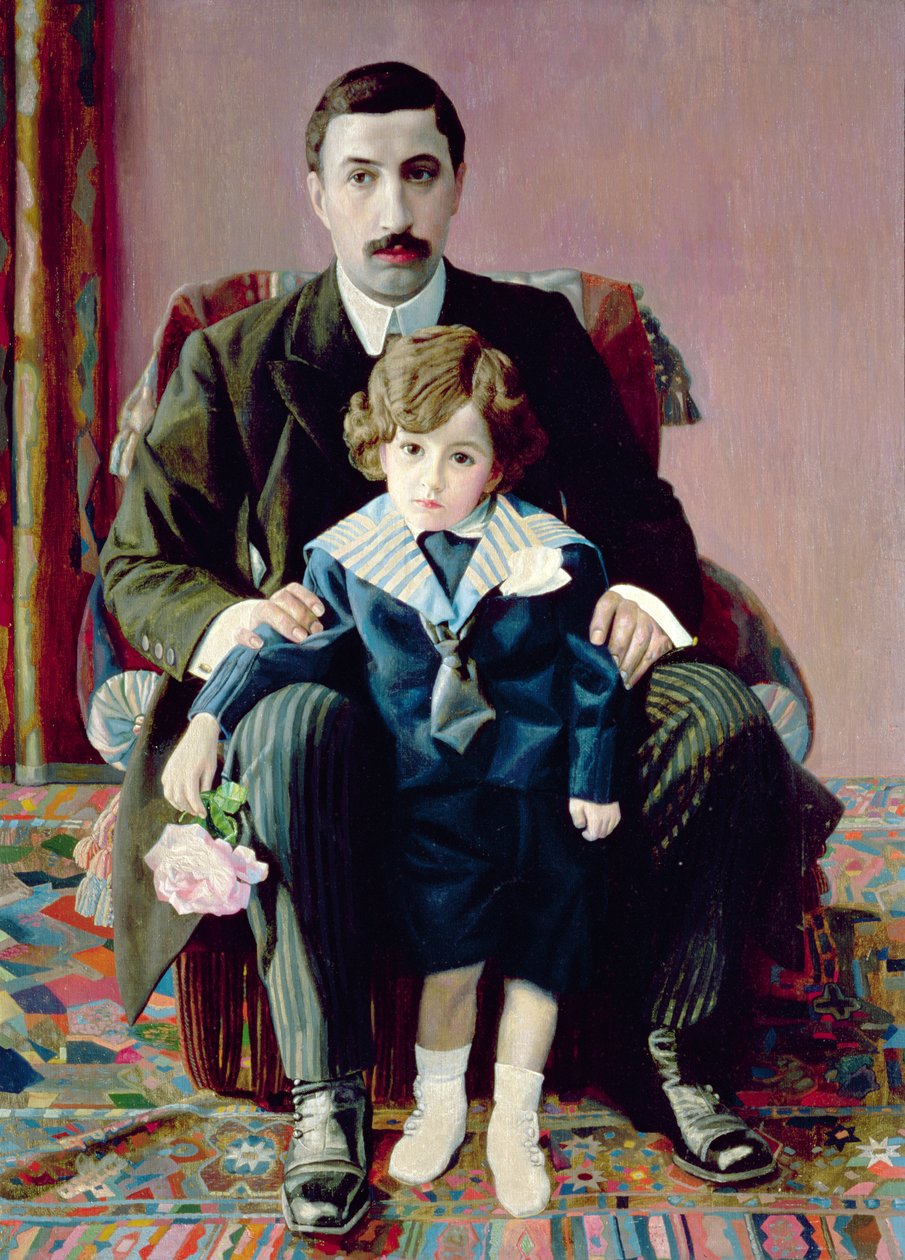 Retrato de Arman Frantsevich Aziber e seu filho, 1915 de Pawel Nikolajewitsch Filonow