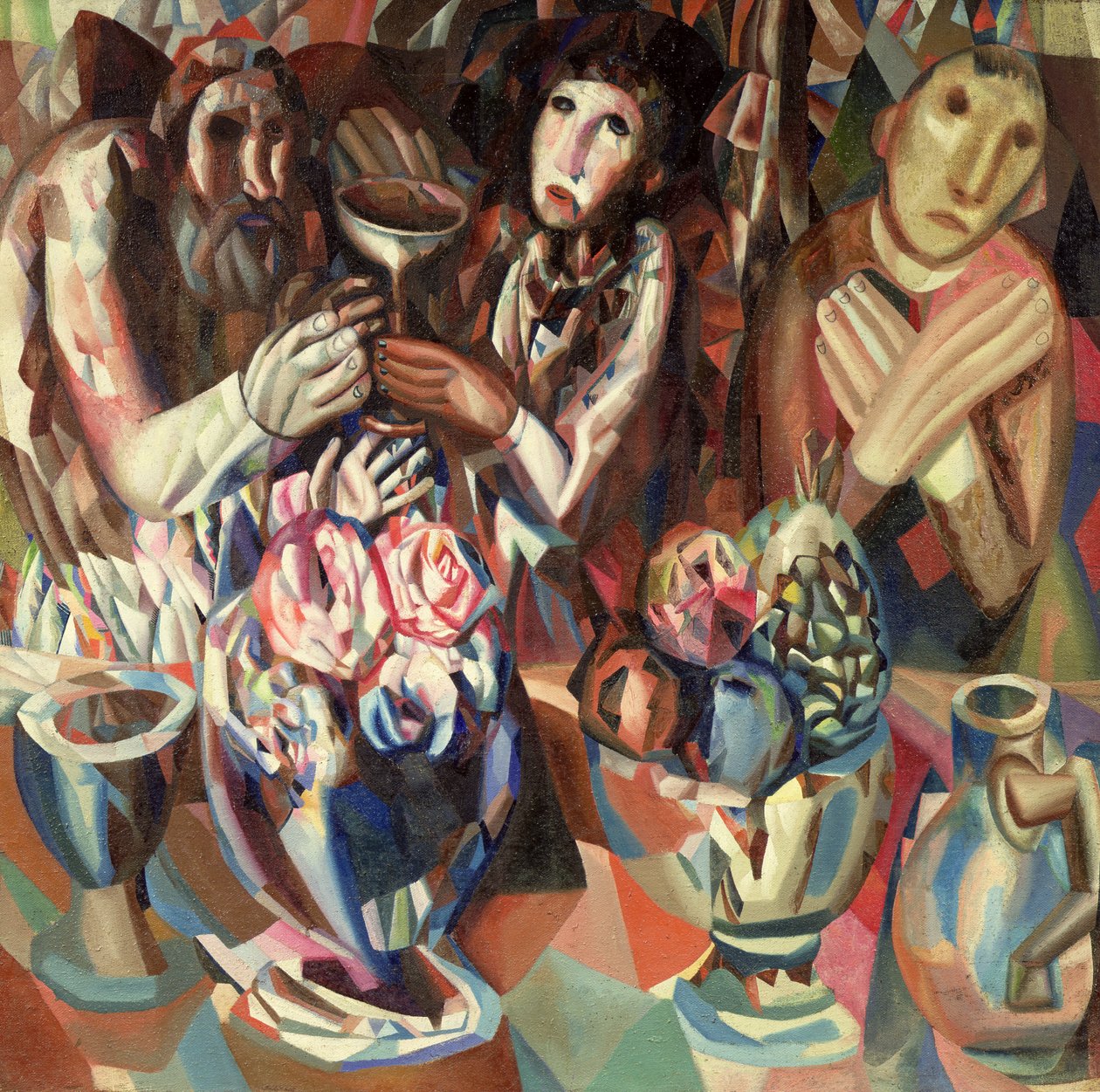 Os três na mesa, 1914-15 de Pawel Nikolajewitsch Filonow
