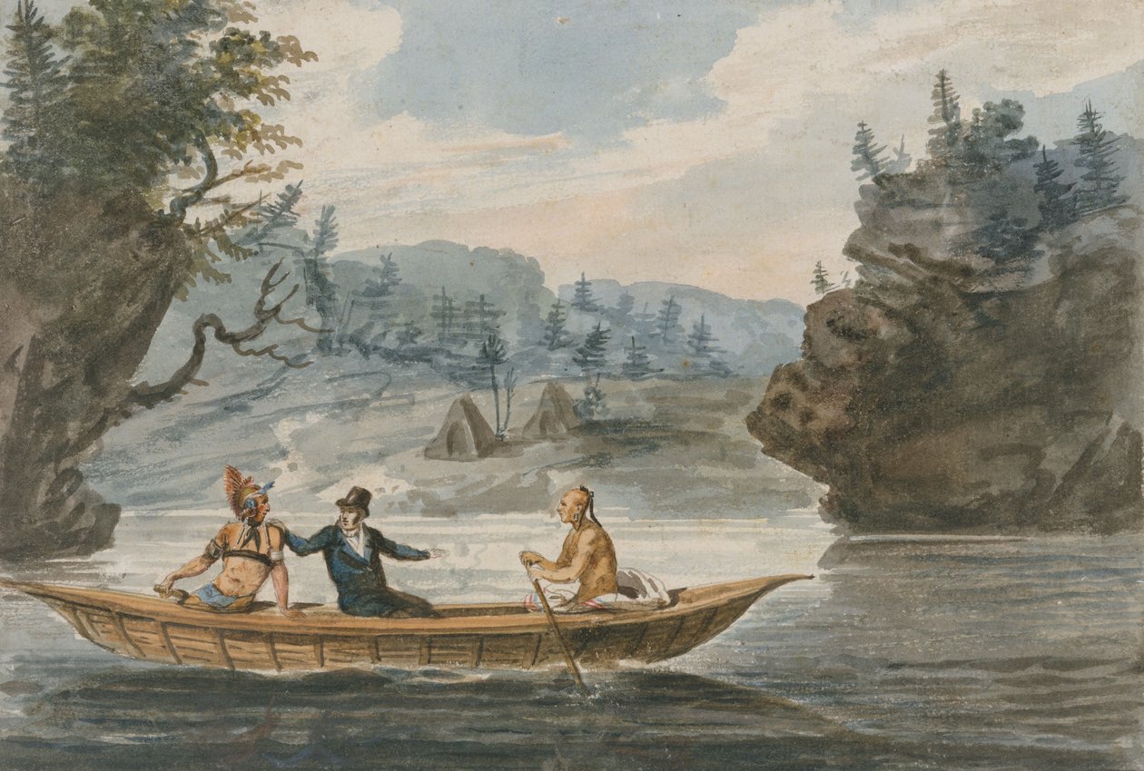 Dois índios e um homem branco em uma canoa, 1811-13 de Pavel Petrovich Svinin