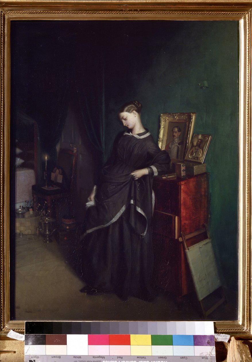 "A jovem viúva" Atrás dela, o retrato do seu falecido marido. Pintura de Pavel Andreevich Fedotov (1815-1852) Cerca de 1850 Galeria Estadual Tretyakov, Moscovo de Pavel Andreevich Fedotov