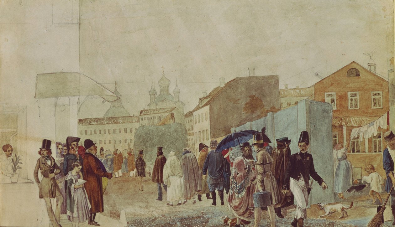 Cena de rua em Moscou durante a chuva, 1837 de Pavel Andreevich Fedotov
