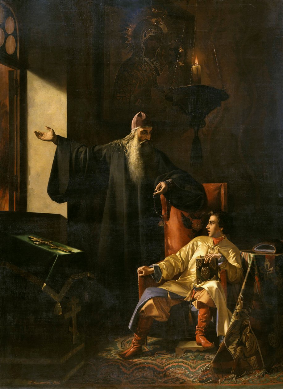 Ivan o Terrível e o padre Silvestre durante o Incêndio de Moscou em 1547