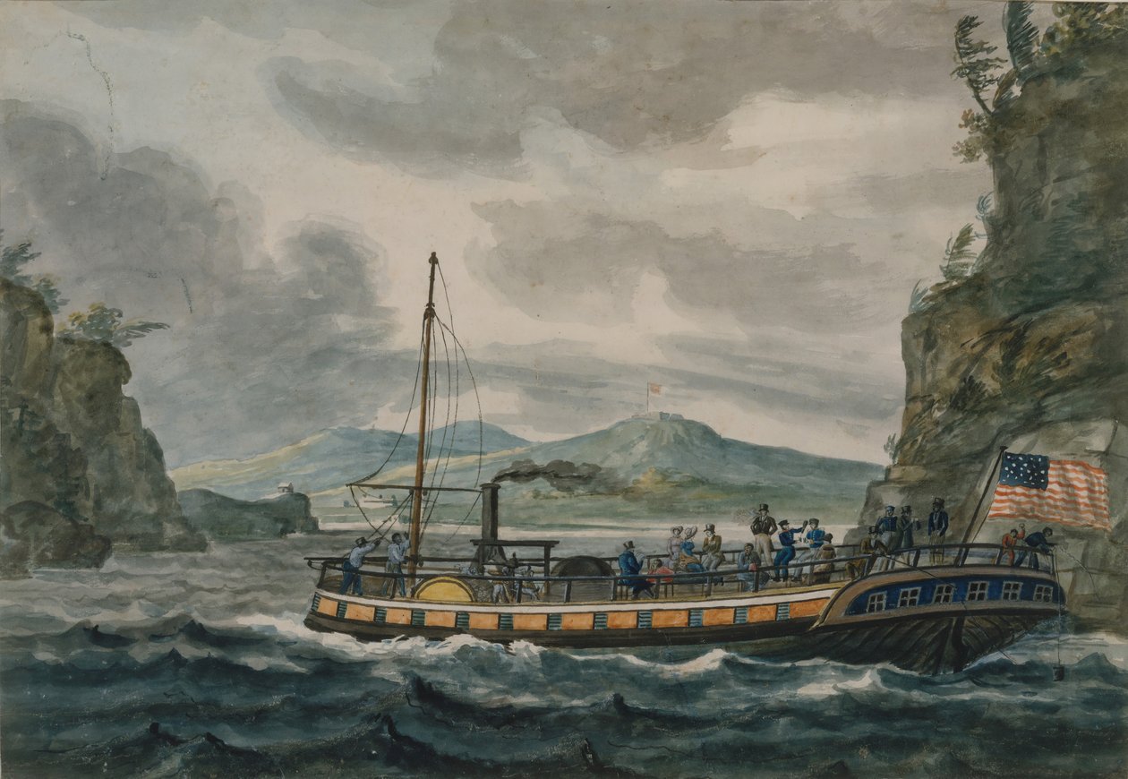 Viagem de barco a vapor no rio Hudson, 1811-ca.1813. de Pavel Petrovic Svin