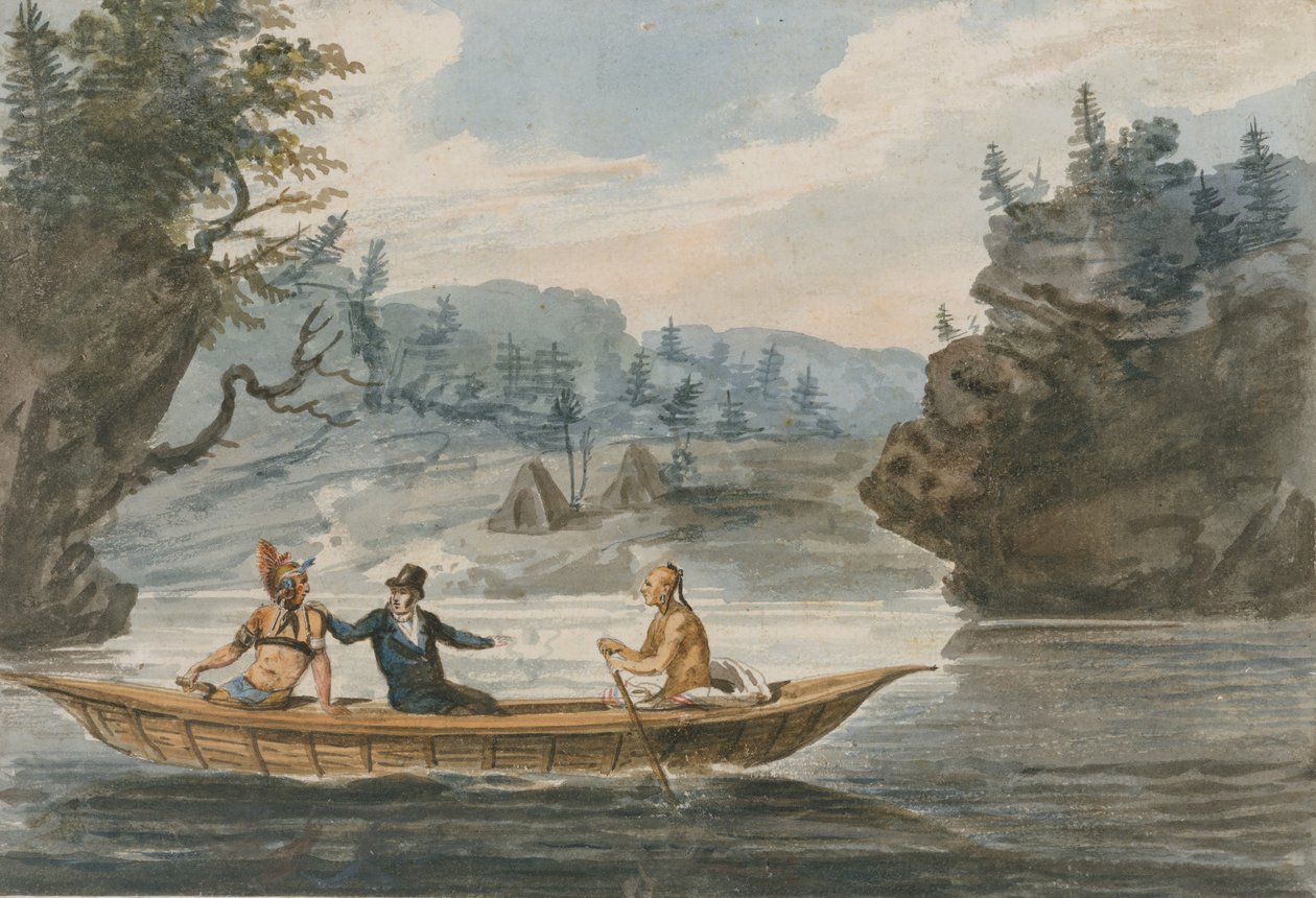 Dois índios e um homem branco em uma canoa, 1811-ca. 1813. de Pavel Petrovic Svin