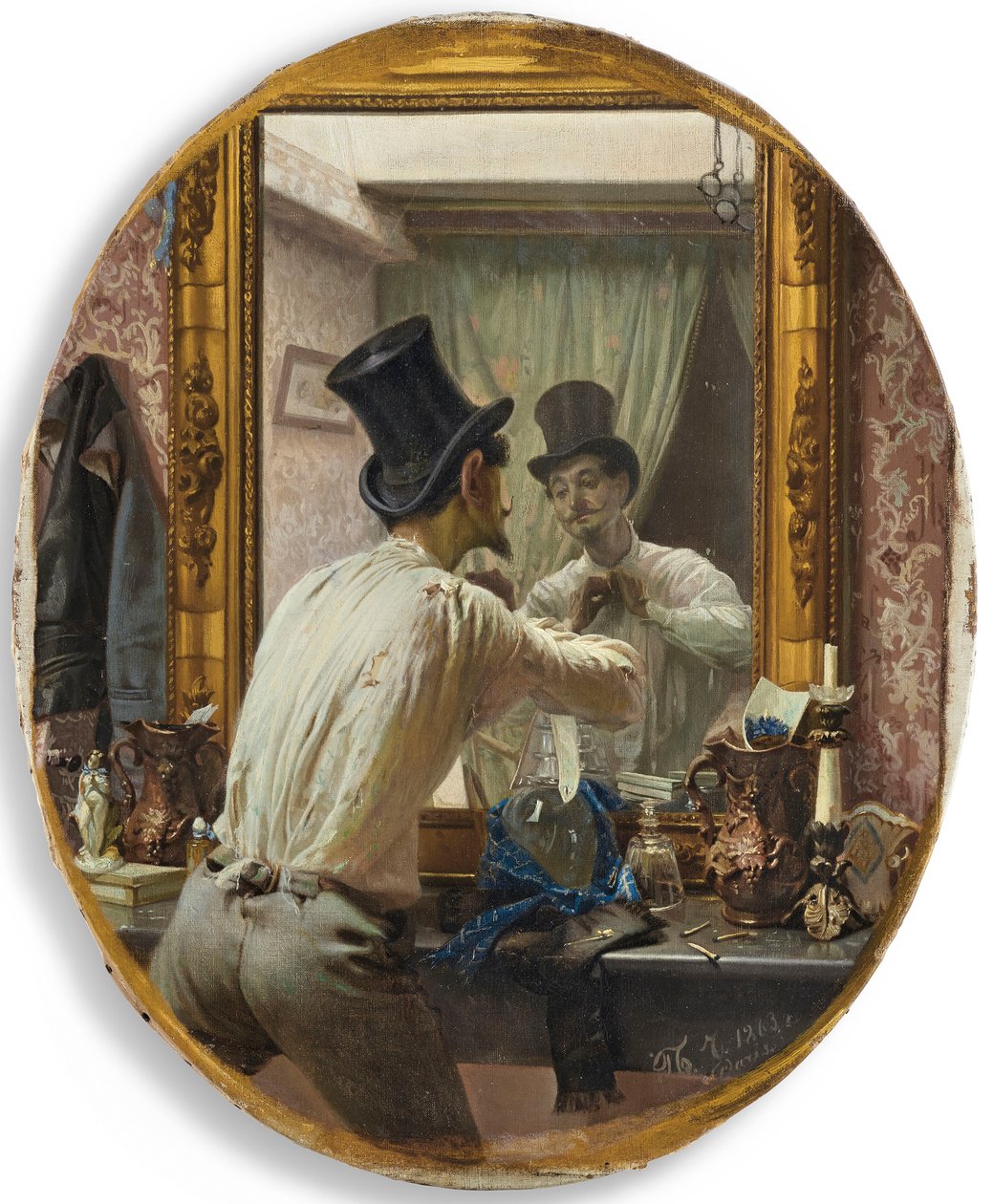 Francês se preparando para o bal populaire, 1863. de Pavel Petrovich Chistyakov