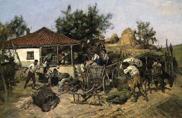 Camponeses carregando um carrinho de compras de Pawel Kowalewsky