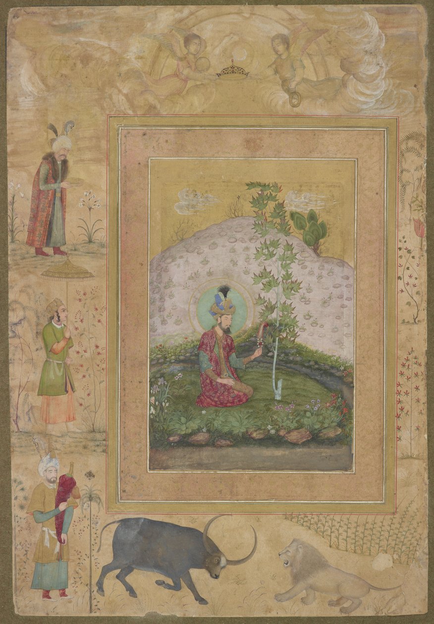 Humayun Sentado em uma paisagem, do falecido álbum de Shah Jahan, álbum separado, c.1650 de Payag