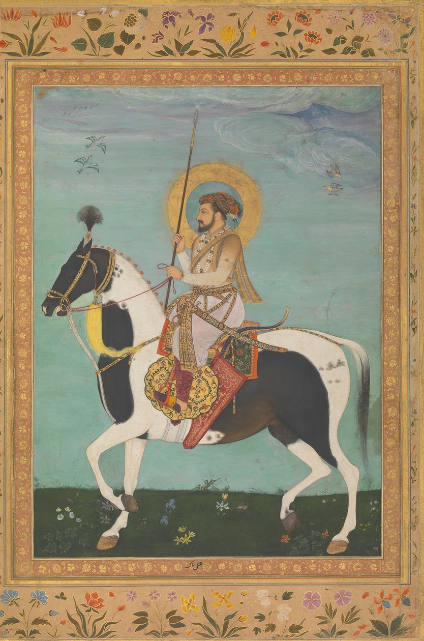 Shah Jahan a cavalo, Folio do álbum Shah Jahan, verso: ca. 1630, reto: ca. 1530-50. de Payag