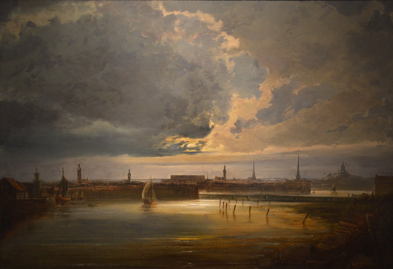 Visão enluarada de Estocolmo de Peder Balke