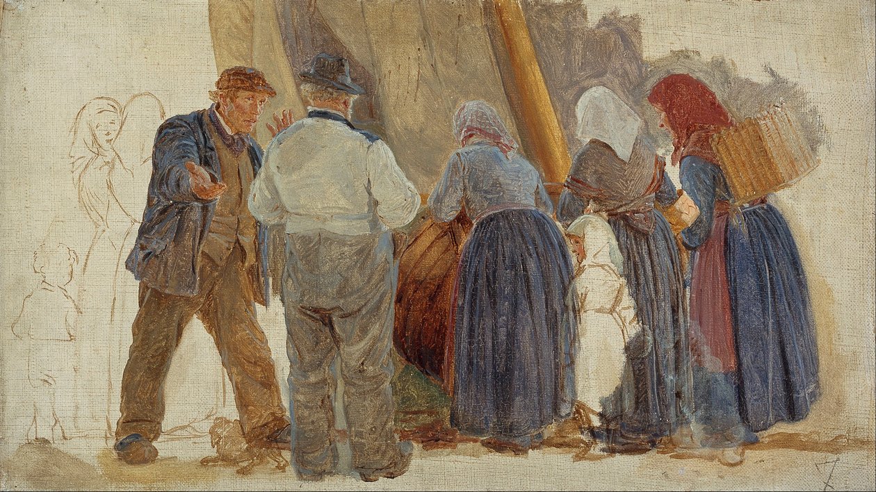 Manhã em Hornbæk. Folha de homens e mulheres de Peder Severin Krøyer