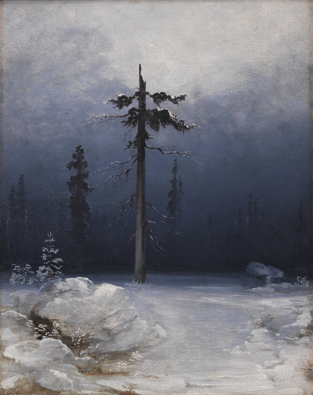 Árvore em uma floresta invernal de Peder Balke