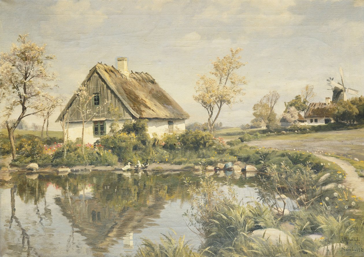 Uma casa de campo perto de um lago de Peder Monsted