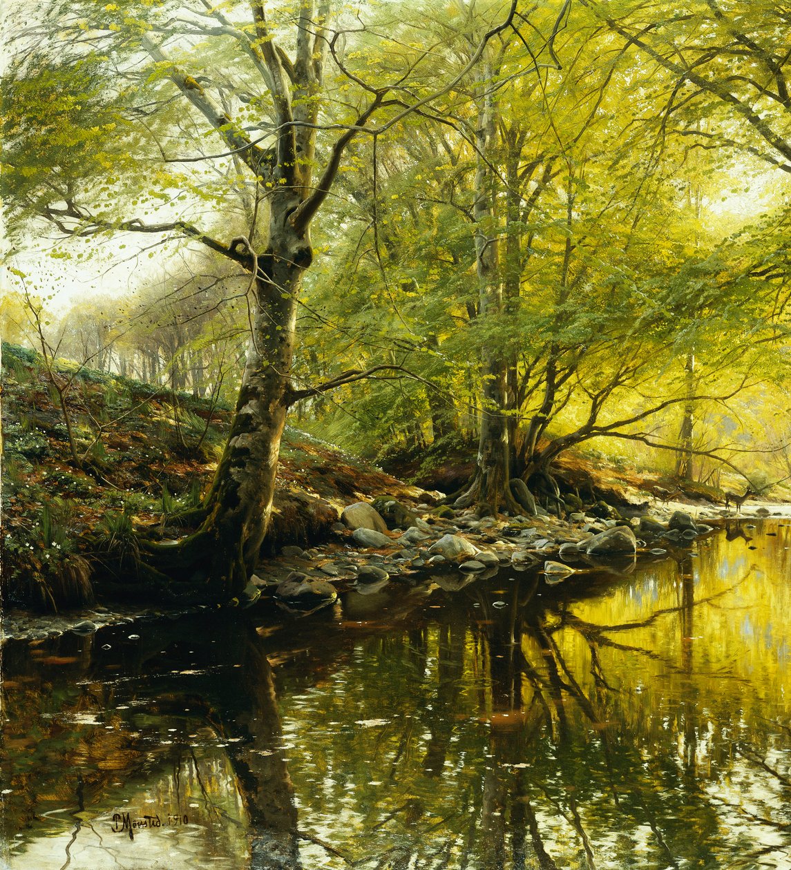 Uma paisagem de rio arborizado de Peder Monsted