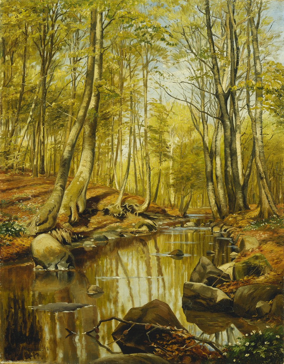 Uma paisagem de rio arborizado de Peder Monsted