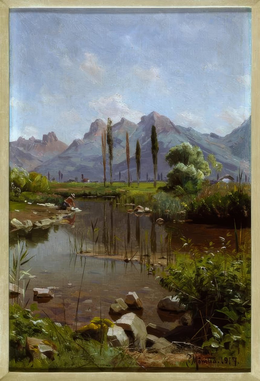 Banco de Creek no lago de Genebra de Peder Monsted