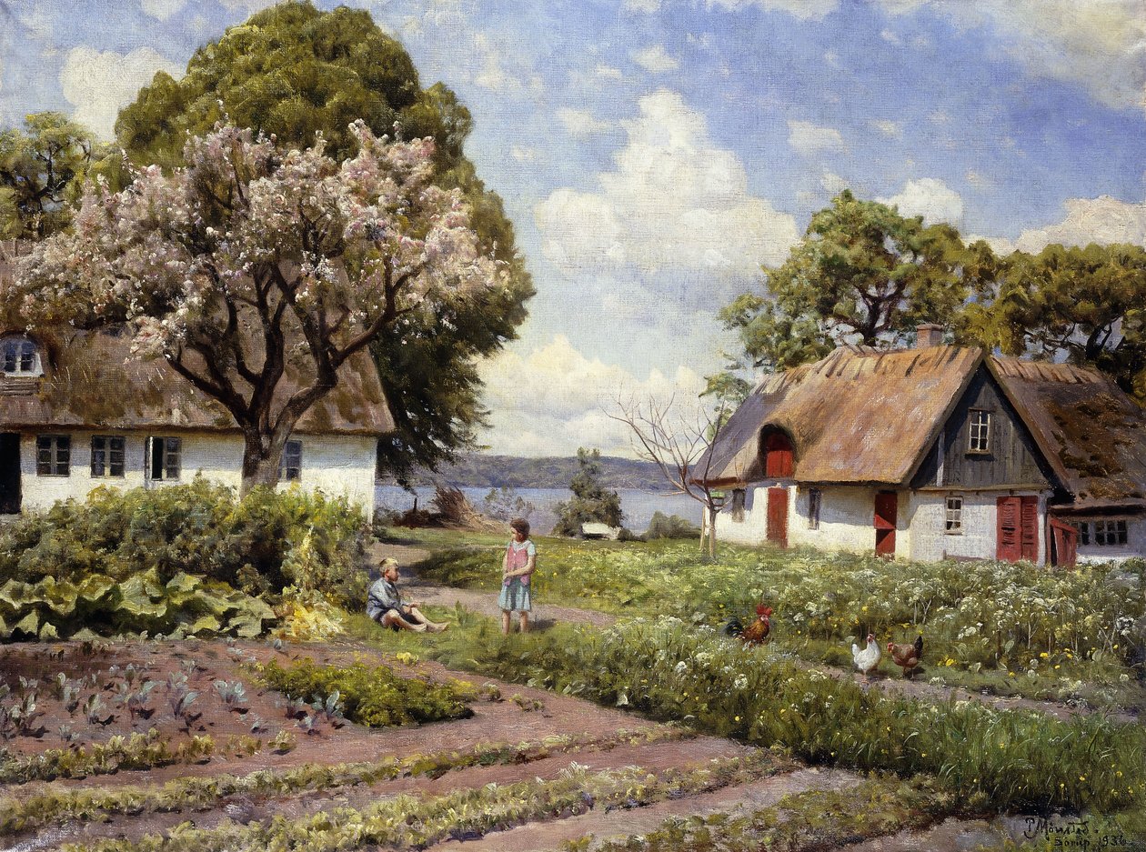 Crianças em um Farmyard de Peder Monsted