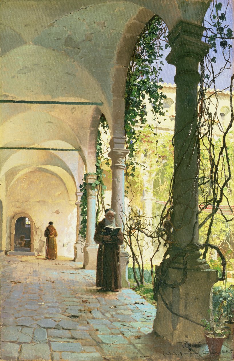 Nos Claustros do Mosteiro de Santa Maria Jesus, em Taormina de Peder Monsted