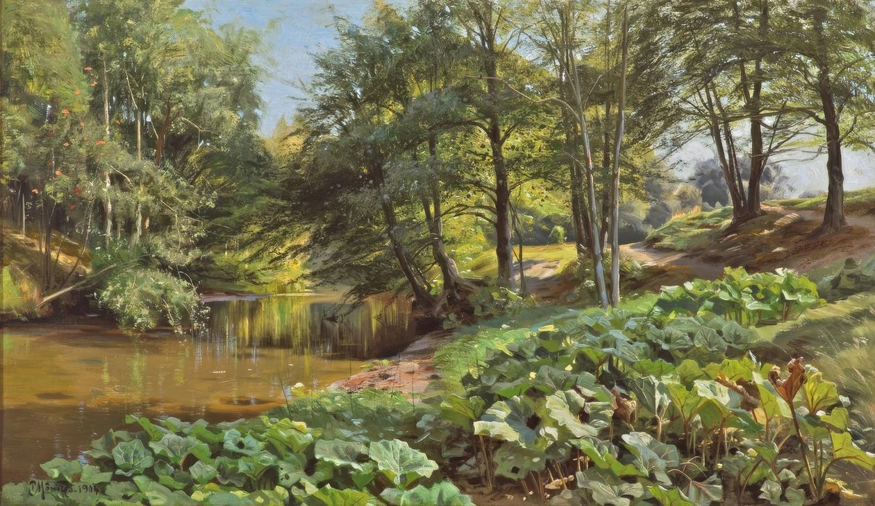 P.Mönsted, ensolarado dia de maio no Waldbach de Peder Monsted