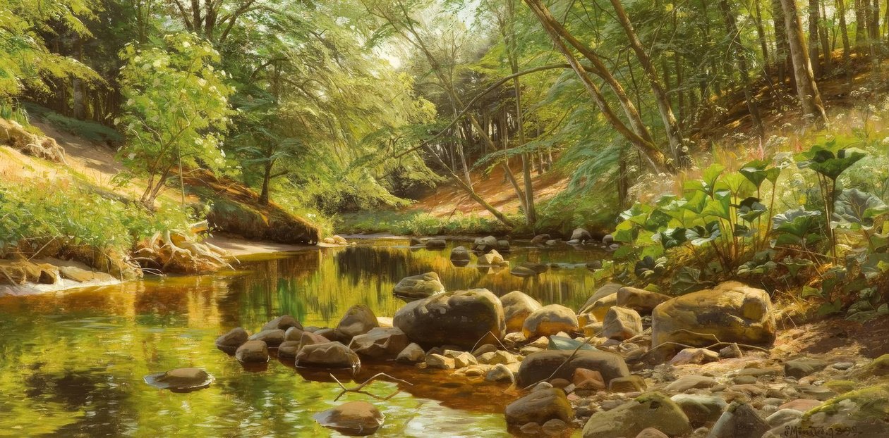 P.Mönsted, Sunny Forest Brook de Peder Monsted