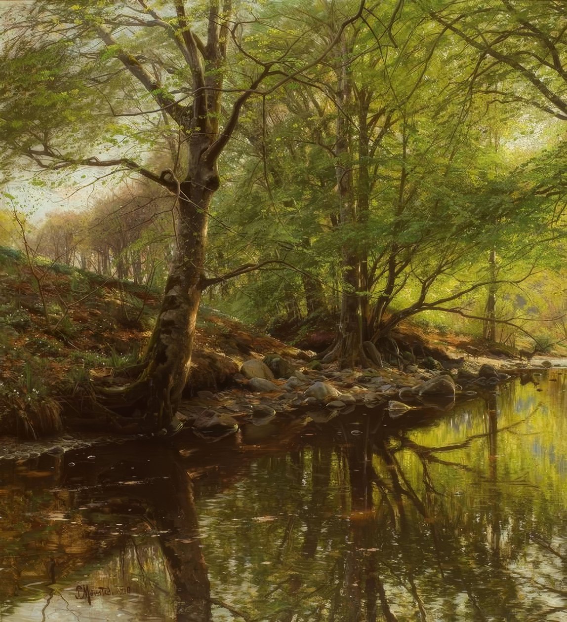 P.Mönsted, Waldbach na primavera de Peder Monsted