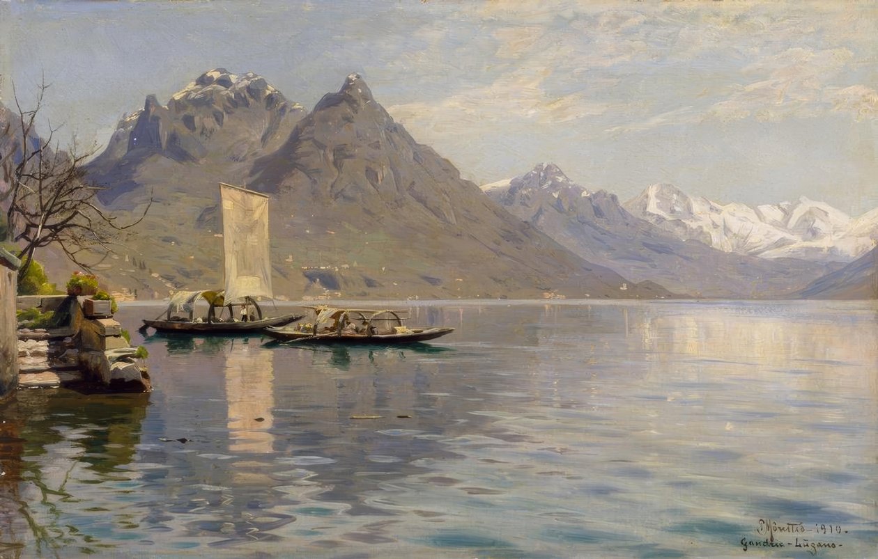 Luz do sol no lago Lugano de Peder Monsted