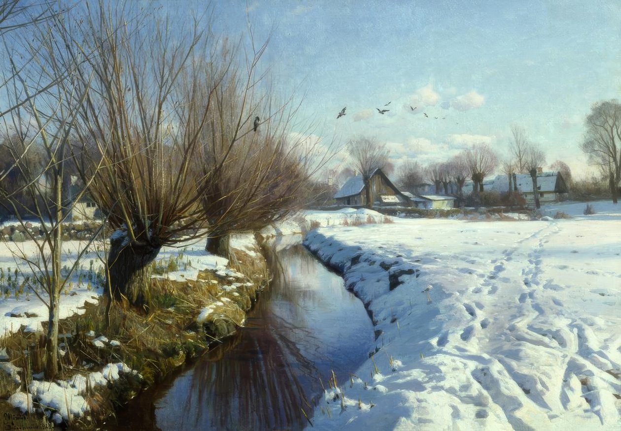 Dia ensolarado de inverno no riacho de Peder Monsted