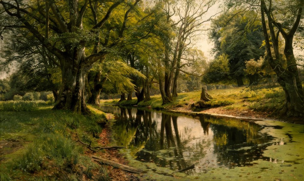 Água parada na floresta de Peder Monsted