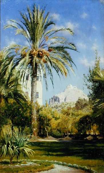 Os Jardins do Palácio Real Olhando para o Monte Lykavitos, Atenas de Peder Monsted