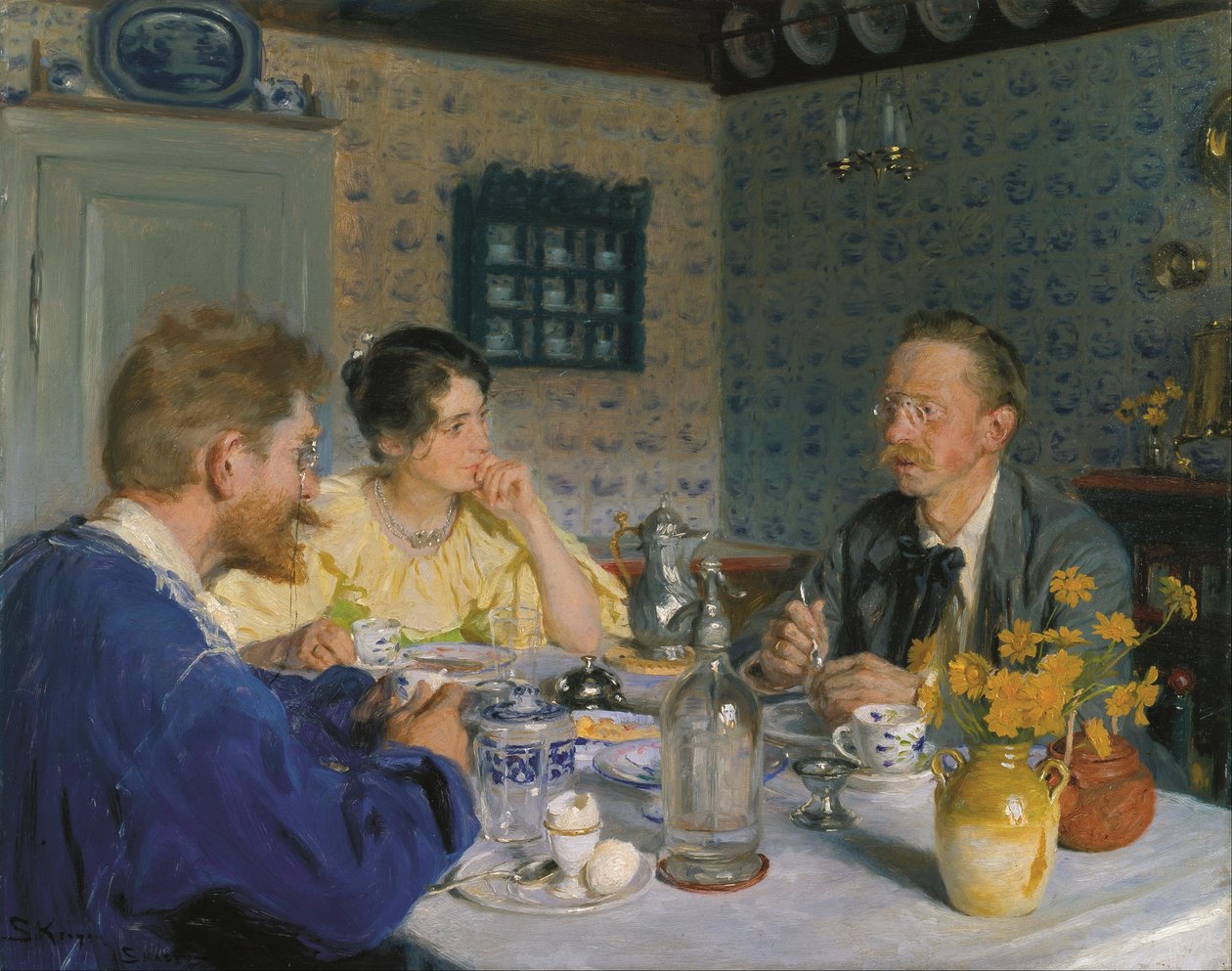 Um pequeno-almoço. O artista, a sua mulher e o escritor Otto Benzon. de Peder Severin Krøyer