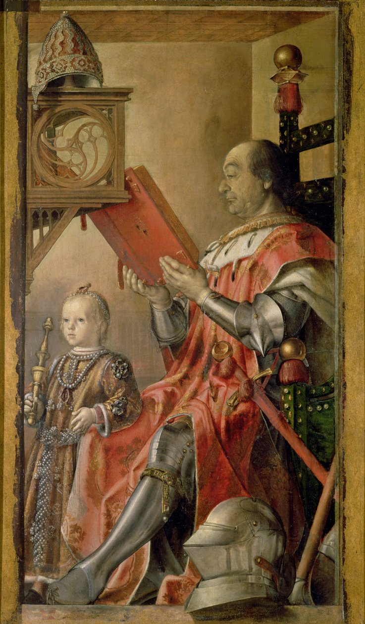 Retrato de Federigo de Montefeltro, Duque de Urbino (1422-82) e seu filho Guidobaldo (d.1508) de Pedro Berruguete