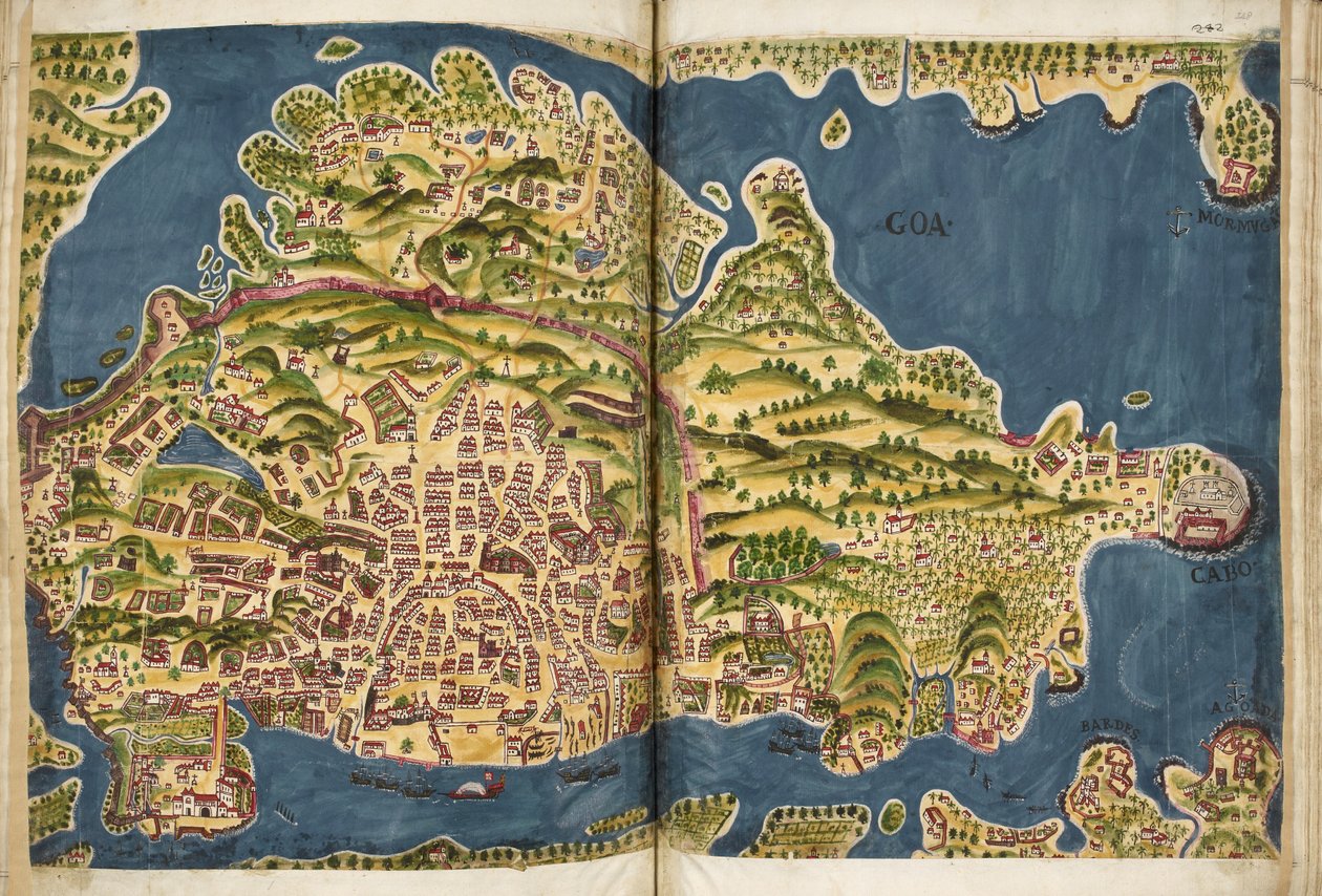 Portuguese illustration of Goa, from the manuscript Livro do Estado da India Oriental of Pedro Barreto de Resende, Sloane MS 197 de Pedro Barretto de Resende